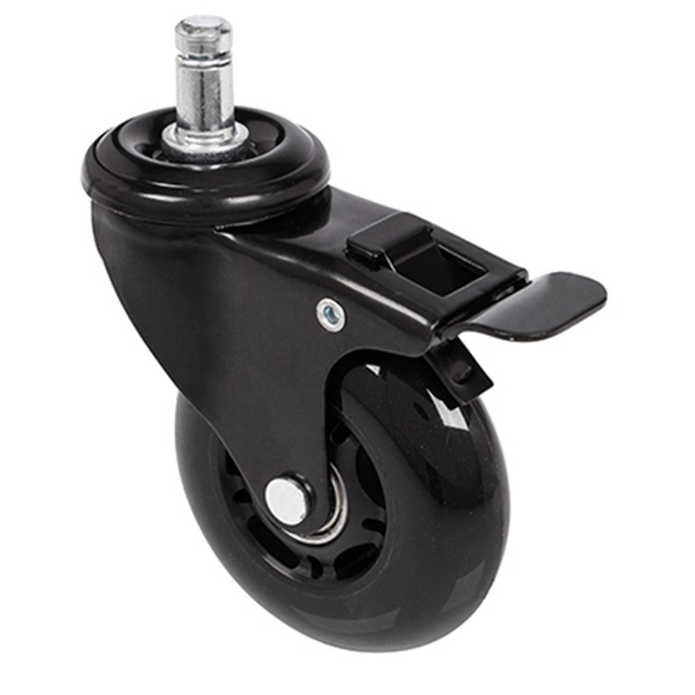 hjh OFFICE 5x Hartbodenrollen ROLO SKATE 11mm / 75 mm Büro-Stuhl-Rollen inkl. Bremse schwarz (5er Pack)