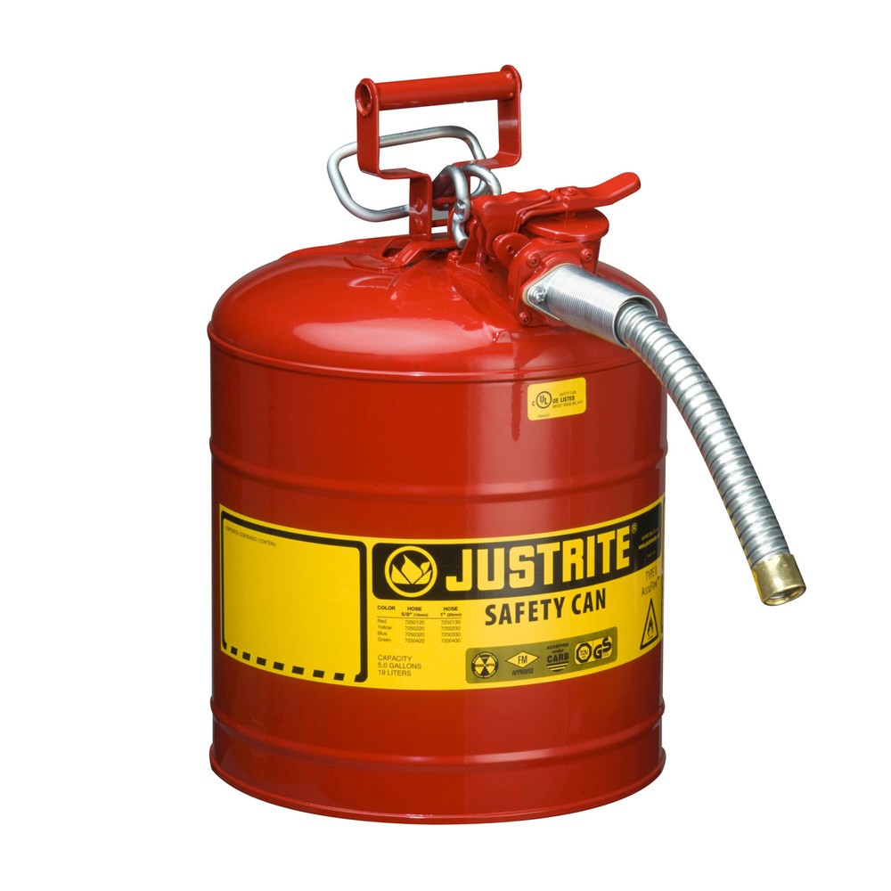 Justrite® Sicherheitsbehälter Typ II AccuFlow™, Metallschlauch, rot, 19 Liter