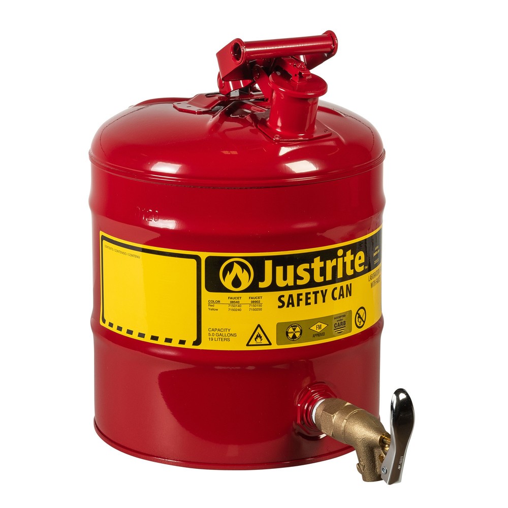 Justrite® Sicherheitsdosierbehälter, Messing-Zapfhahn 3/4", rot, 19 Liter