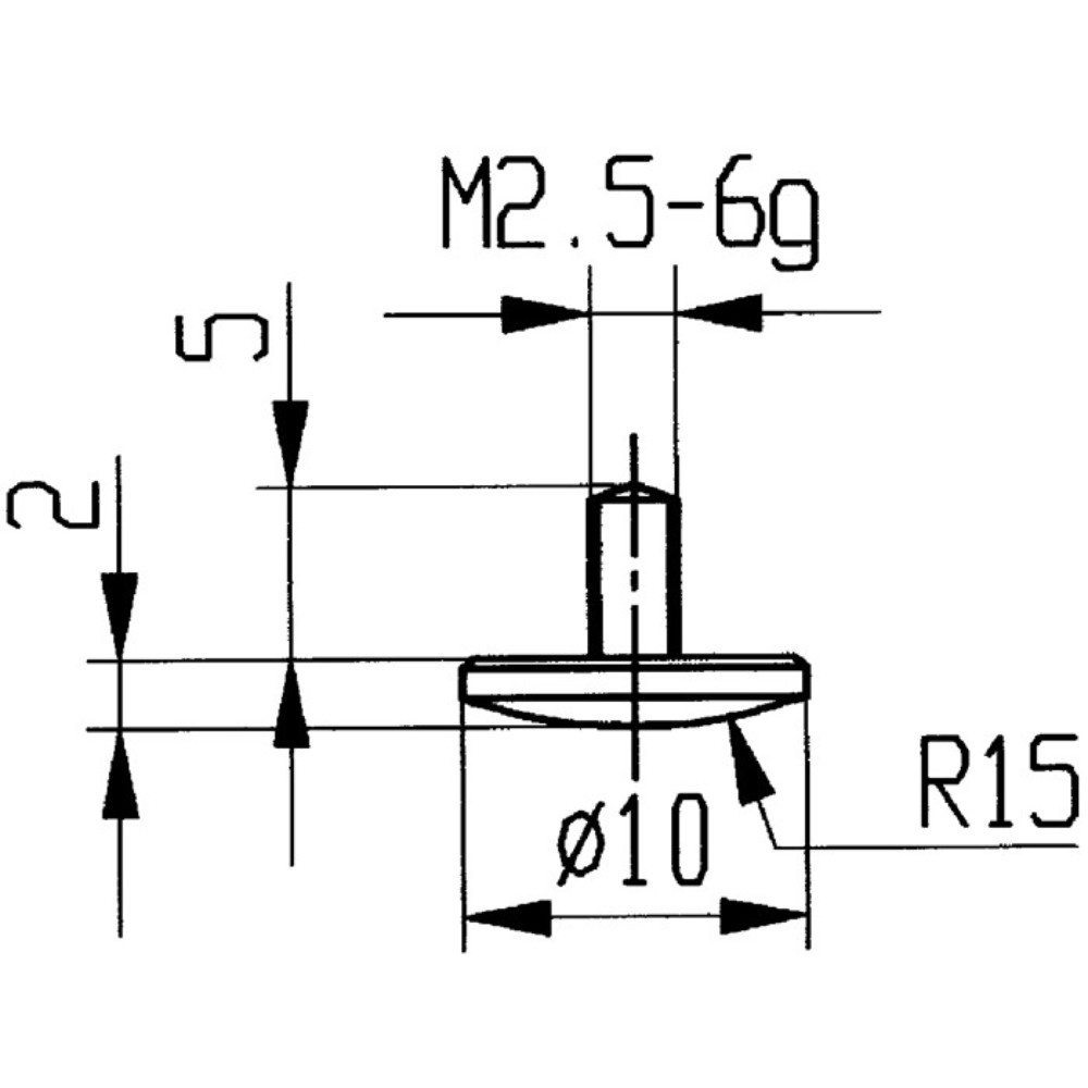 KÄFER Messeinsatz, M2,5 Stahl, Ø 10 mm gewölbt Radius 15, passend zu Messuhren