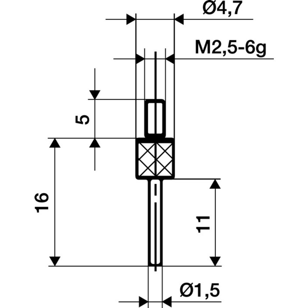 KÄFER Messeinsatz, M2,5 Stahl, Ø 1,5 mm Länge 11 mm Stift, passend zu Messuhren