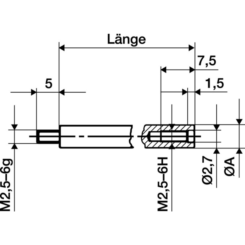 KÄFER Verlängerungsstück, passend zu Messuhren, Länge 10 mm Messbolzen-Ø 4 mm