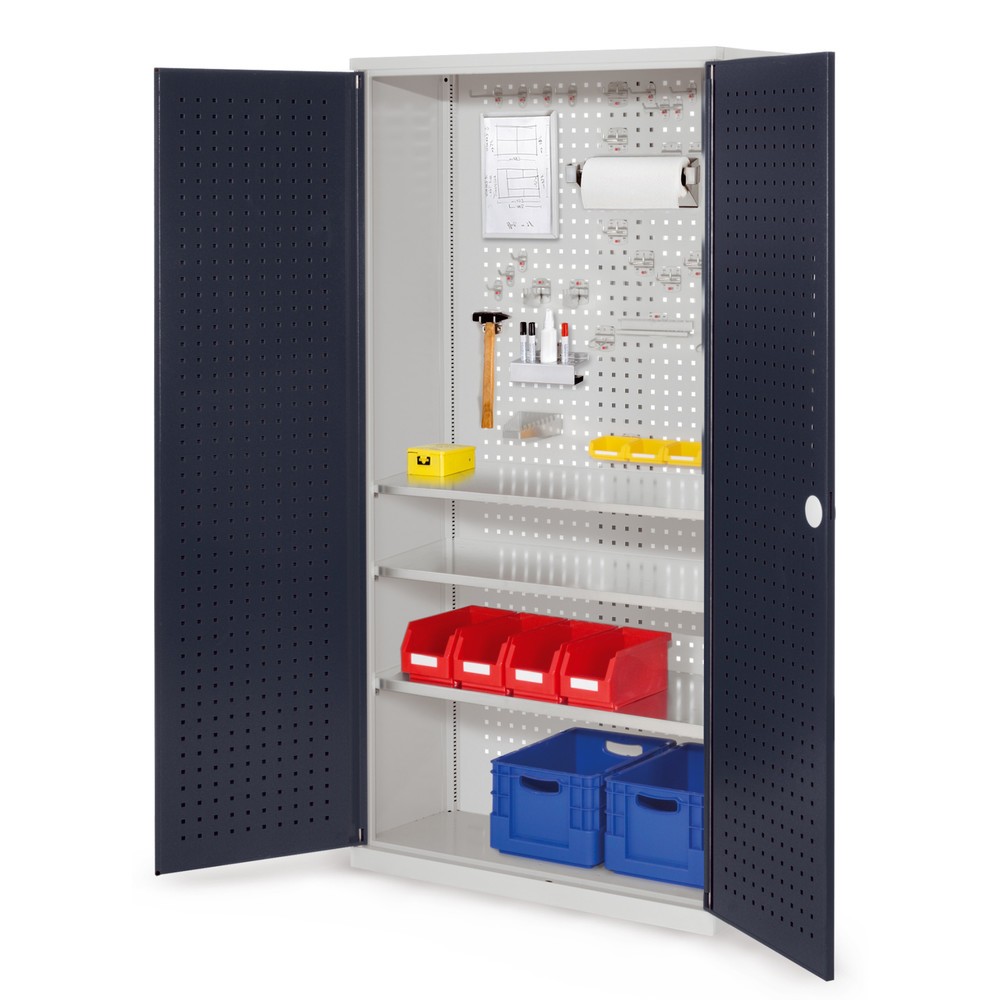 Produktabbildung: KAPPES ®RasterPlan Werkzeugschrank, HxBxT 1.950 x 1.000 x 410 mm, 3 Fachböden, Türinnenseite Lochplatten, lichtgrau, anthrazitgrau