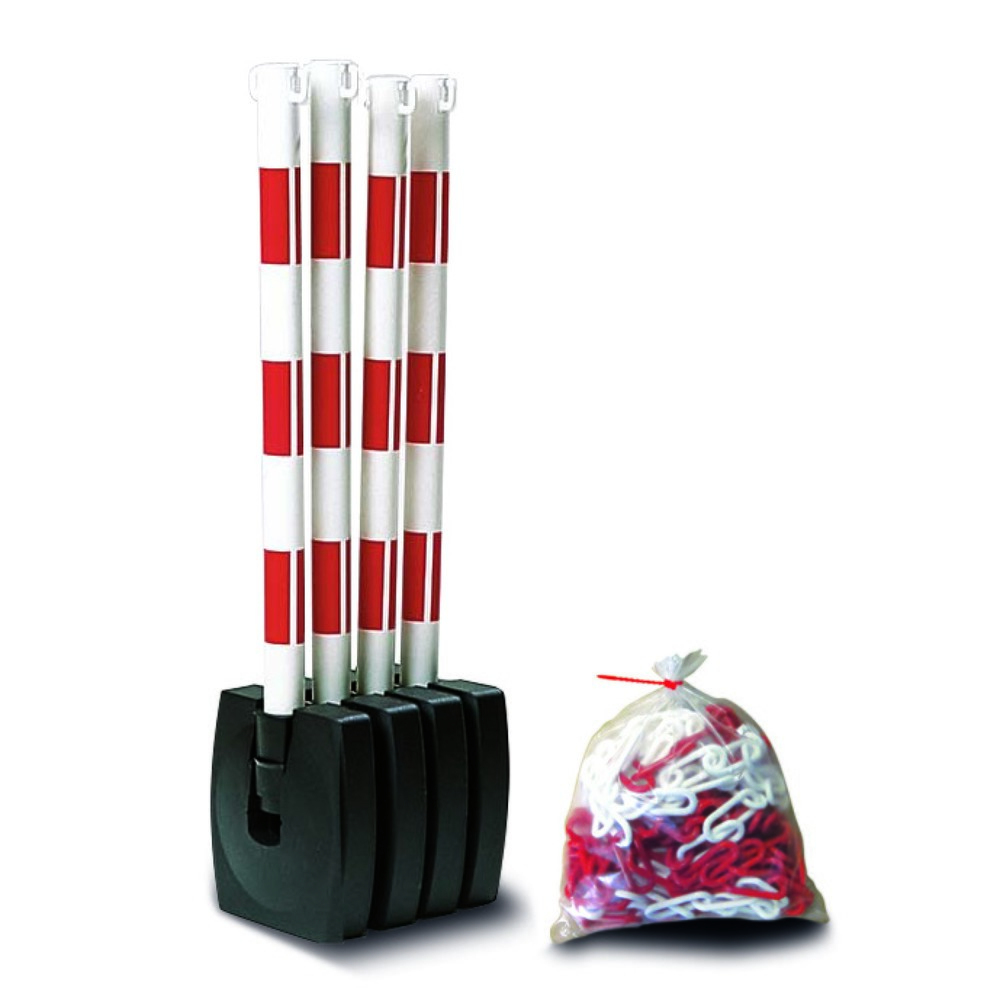 MORAVIA Ketten-Warnständer-Set GUARDA-Flex, 4 Ständer + 10 m Kette, rot/weiß