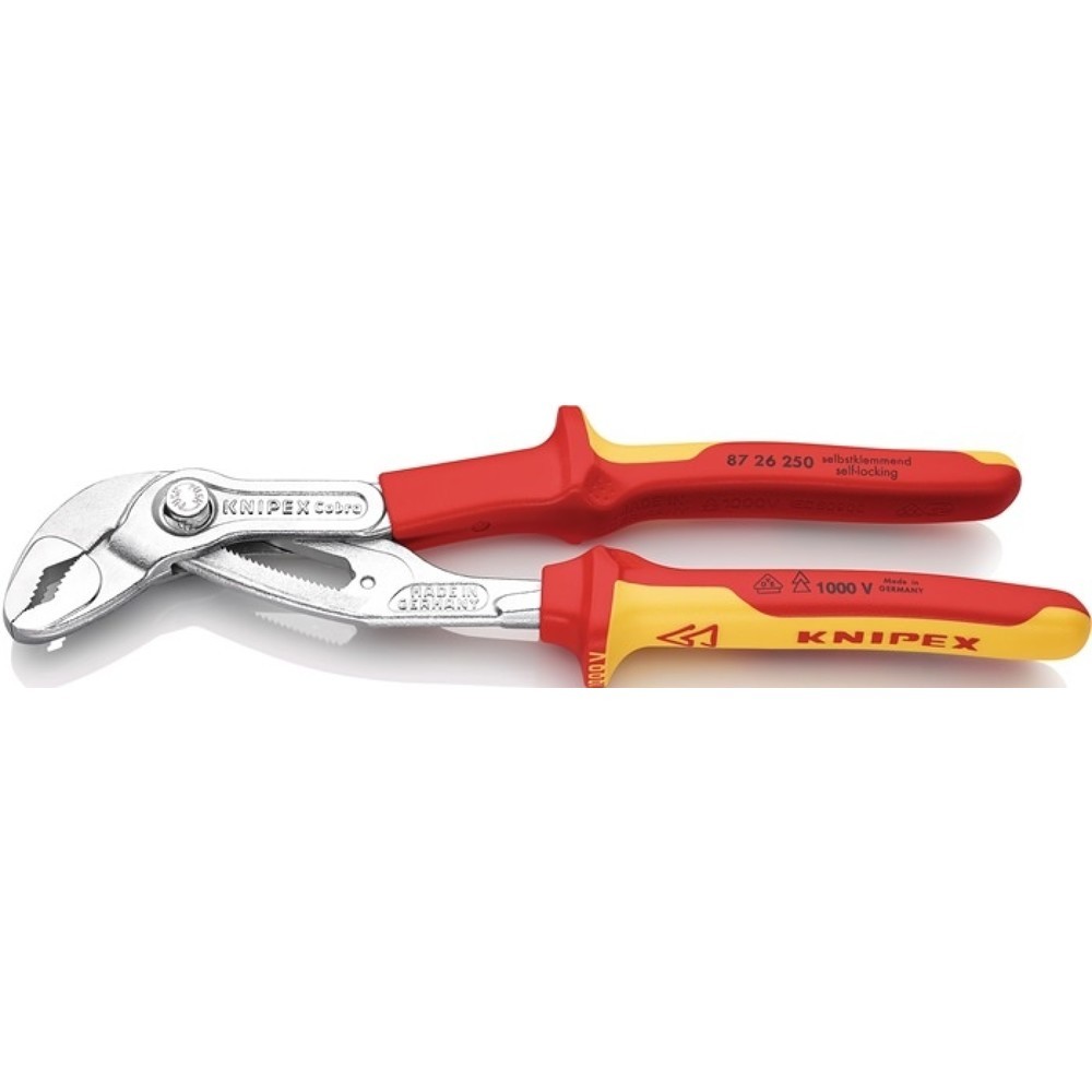 KNIPEX Wasserpumpenzange Cobra®, verchromt VDE, Länge 250 mm Spannweite 46 mm, Mehrkomponenten-Hüllen