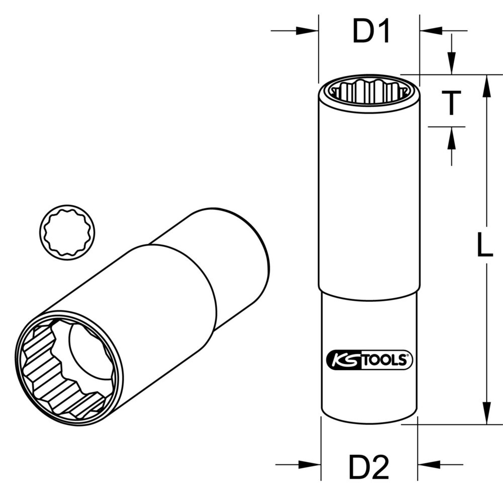 KS TOOLS 1/2" 12-kant-Stecknuss, lang, 21mm