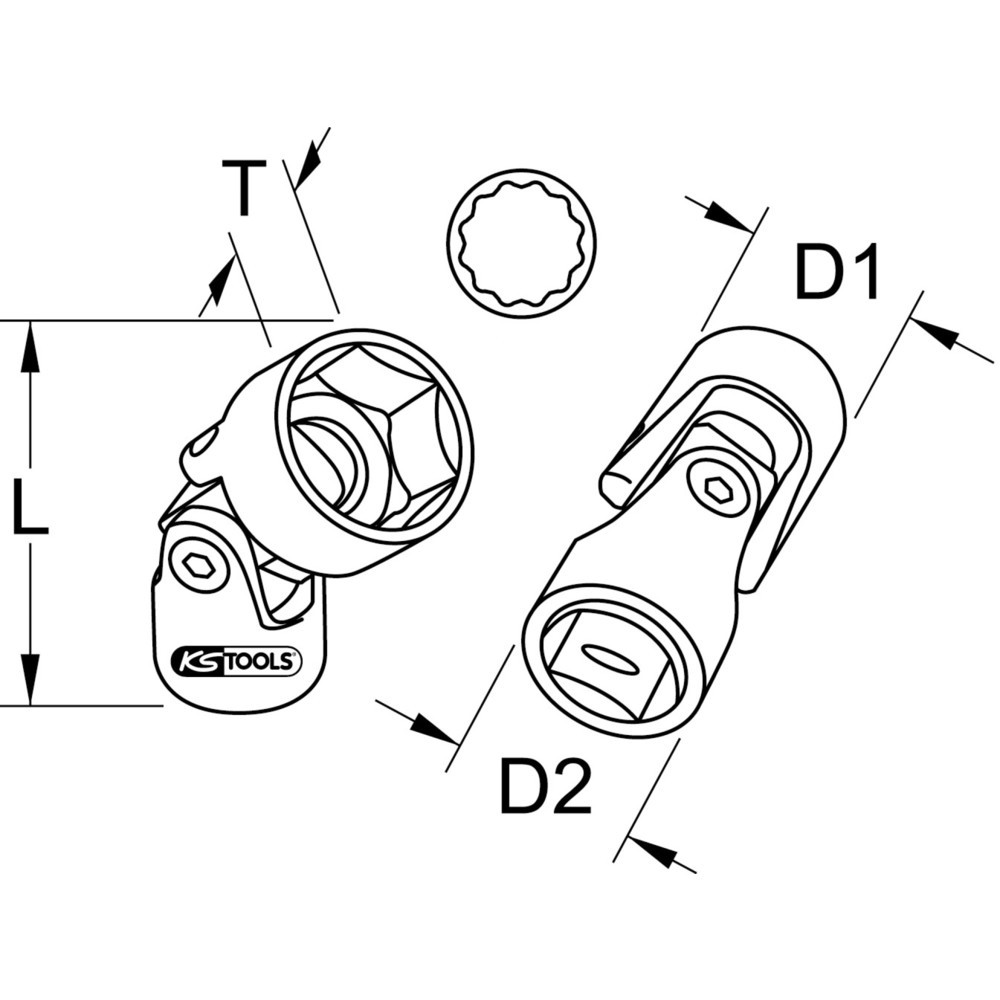 KS TOOLS 3/8" 12-kant-Stecknuss mit Gelenk für Getriebe, 16 mm