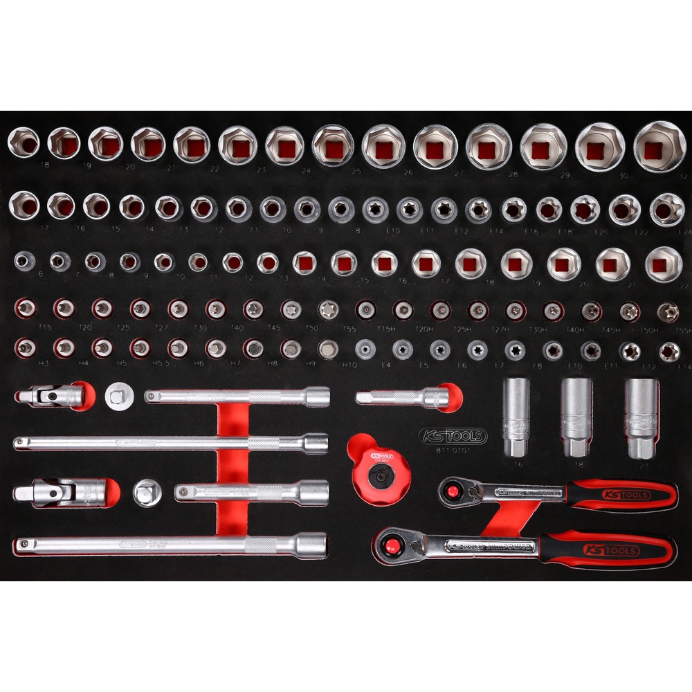 Produktabbildung Nr. 1: KS TOOLS 3/8'' + 1/2'' Steckschlüssel-Satz in Schaumstoffeinlage, 101-tlg