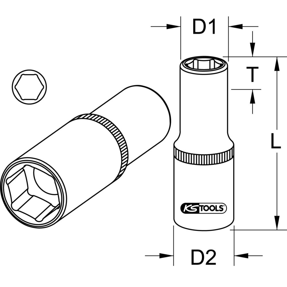 KS TOOLS 1/2" Sechskant-Stecknuss, lang, 35mm