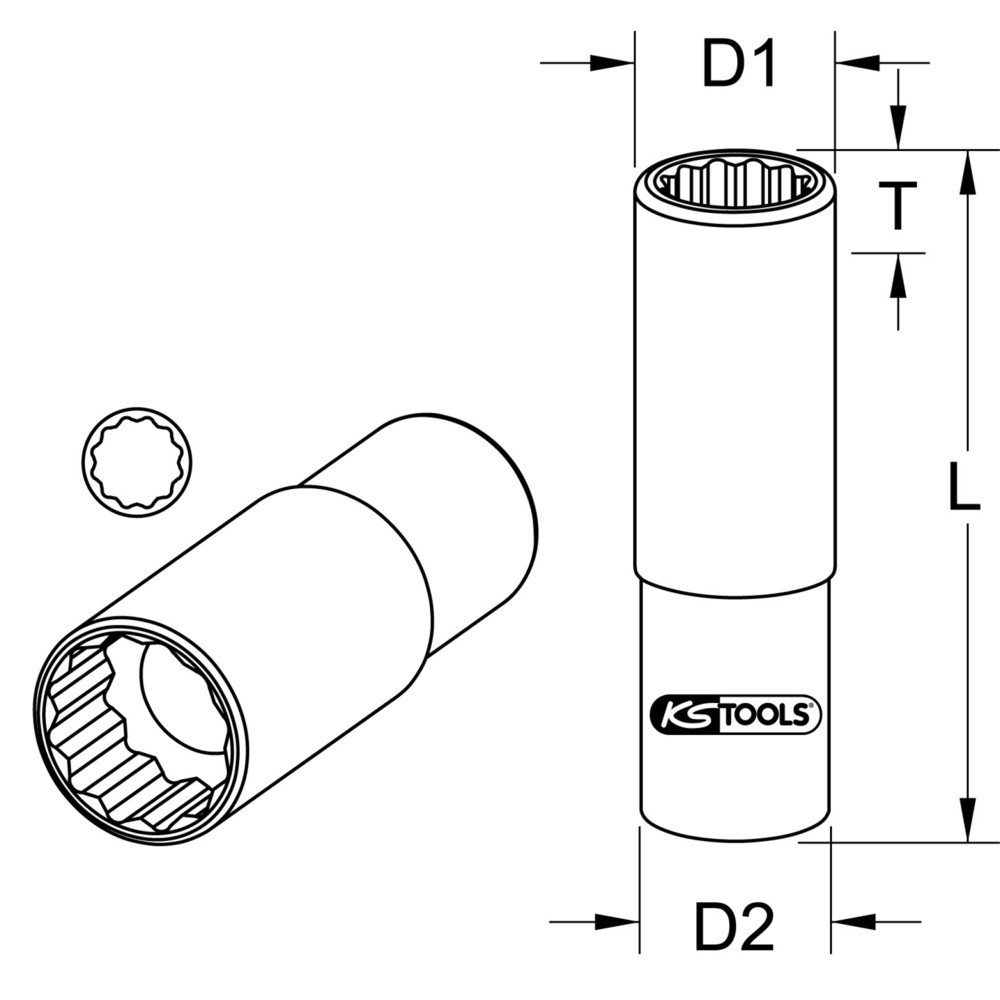 KS TOOLS 3/8" Spezial-Zündkerzen-Stecknuss, dünnwandig, 14mm