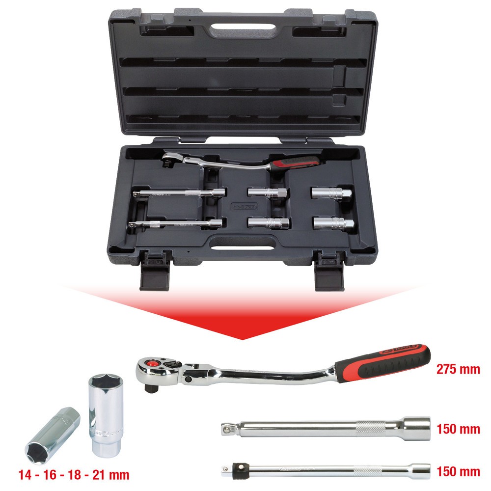 KS TOOLS 3/8" CHROMEplus Zündkerzen-Service-Satz, 7-tlg