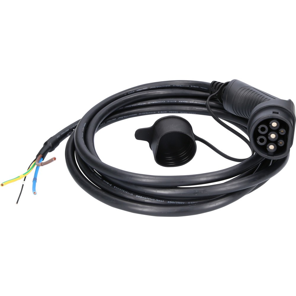 KS TOOLS efuturo Ladekabel gerade, Ende offen auf Typ 2 Stecker zum Anschluss an eine Wallbox, 1 Phase, bis zu 7,4 kW, 32 A, 230 V, Mode 3, 5 Meter