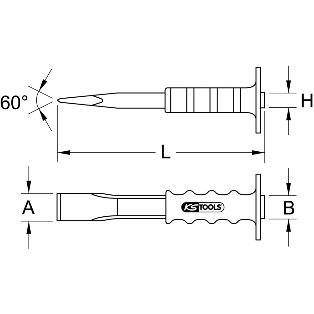 KS TOOLS Fugenmeißel mit Handschutzgriff, flach oval, 70mm