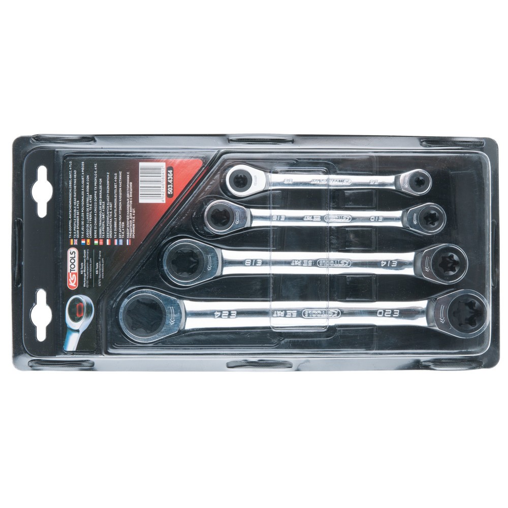 KS TOOLS GEARplus Torx-E-Doppel-Ratschenringschlüssel-Satz, 4-tlg