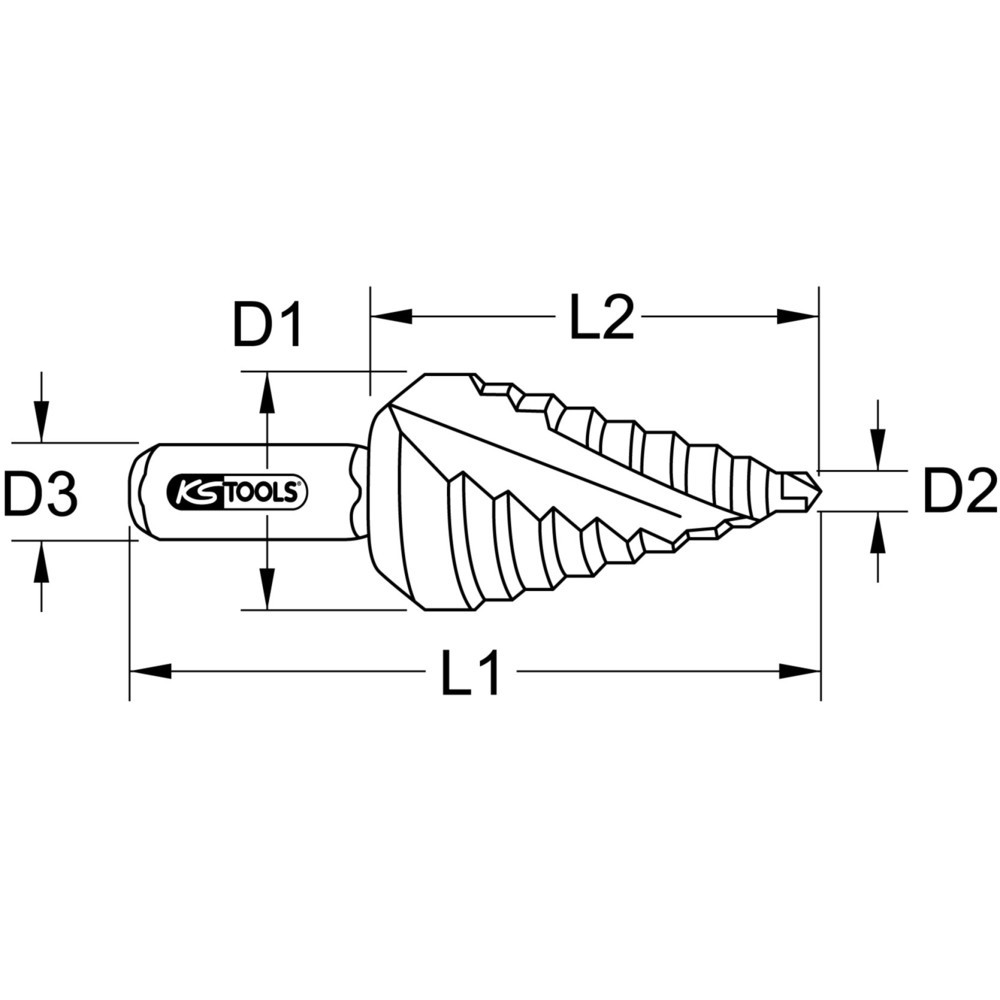 Produktabbildung: KS TOOLS HSS Stufenbohrer extra kurz,Ø 4-12mm, 9 Stufen