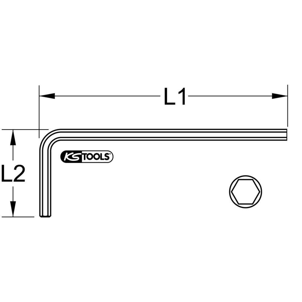 KS TOOLS Innensechskant-Winkelstiftschlüssel phosphatiert, kurz, 0,7mm