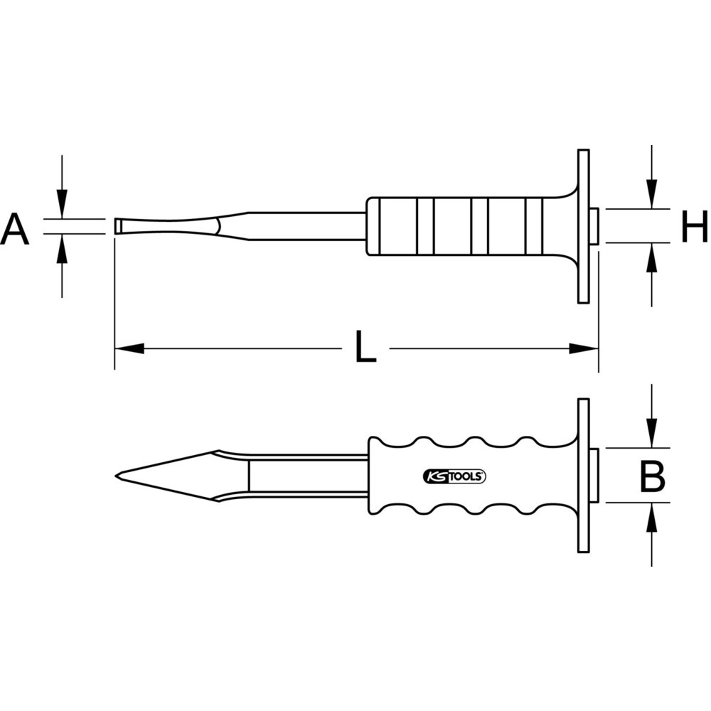 KS TOOLS Kreuzmeißel mit Handschutzgriff, flach oval, 300mm