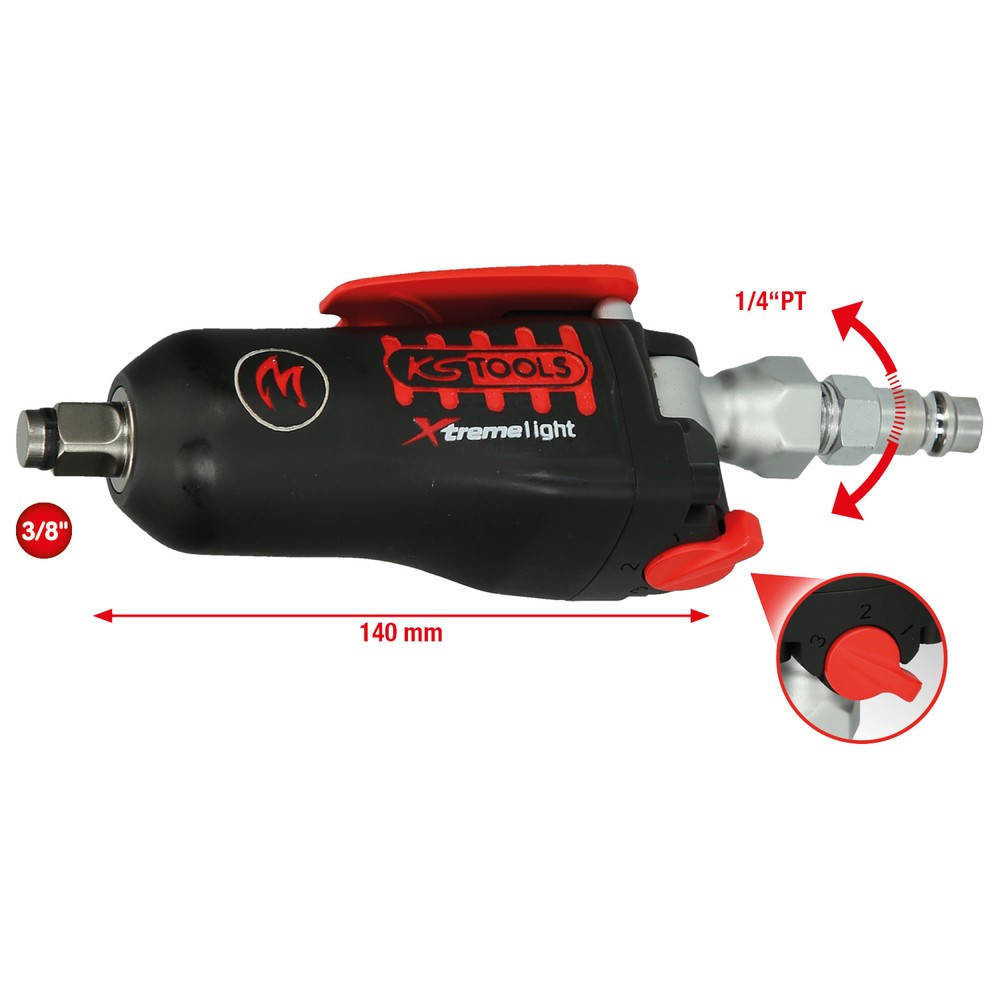 KS TOOLS 3/8" MONSTER Xtremelight Mini-Druckluft-Schlagschrauber mit Umschaltwippe, 108Nm