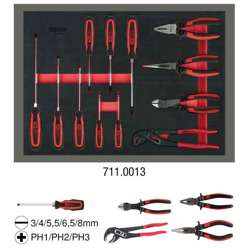 KS TOOLS Schraubendreher- und Zangen-Satz, 12-tlg in 1/1 Systemeinlage