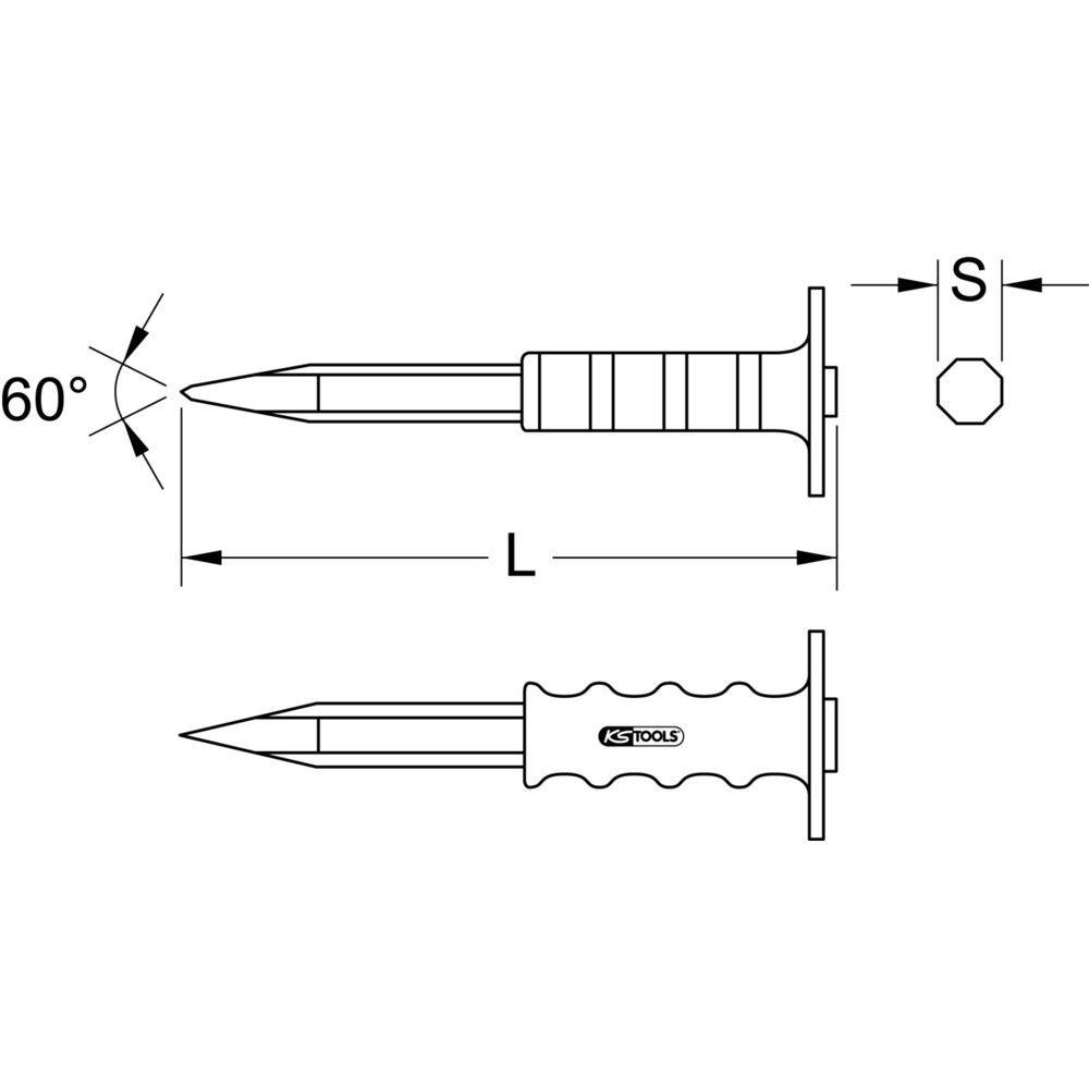 KS TOOLS Spitzmeißel mit Handschutzgriff, 8-kant, 16x250mm