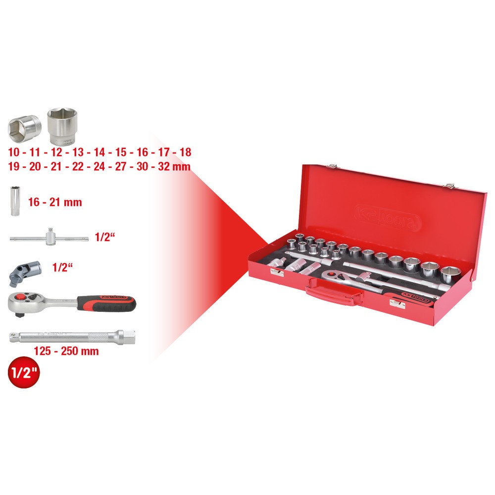 KS TOOLS 1/2" Steckschlüssel-Satz, 24-tlg 6-kant