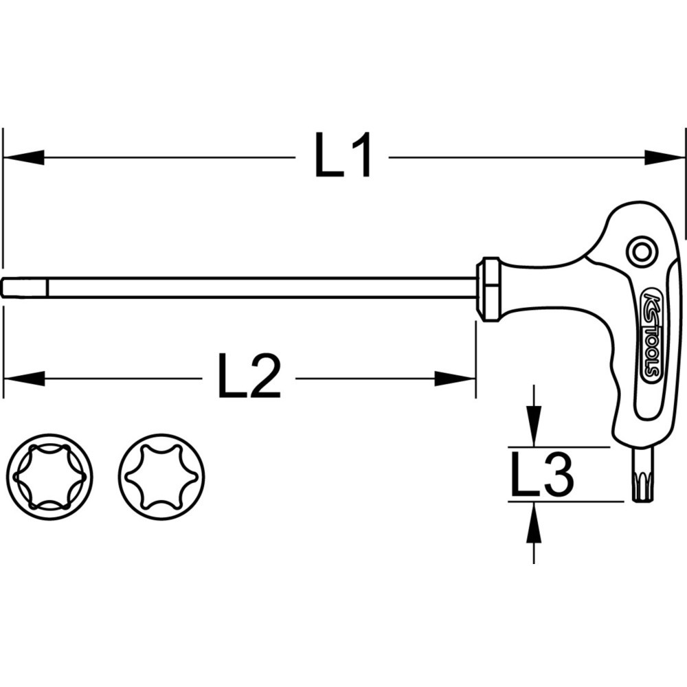 KS TOOLS T-Griff-Winkelstiftschlüssel Torx Kugelkopf,T9