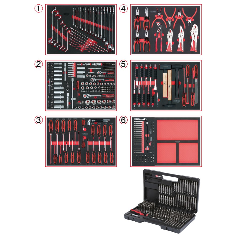 KS TOOLS Universal-Systemeinlagen-Satz für 6 Schubladen mit 598 Premium-Werkzeugen