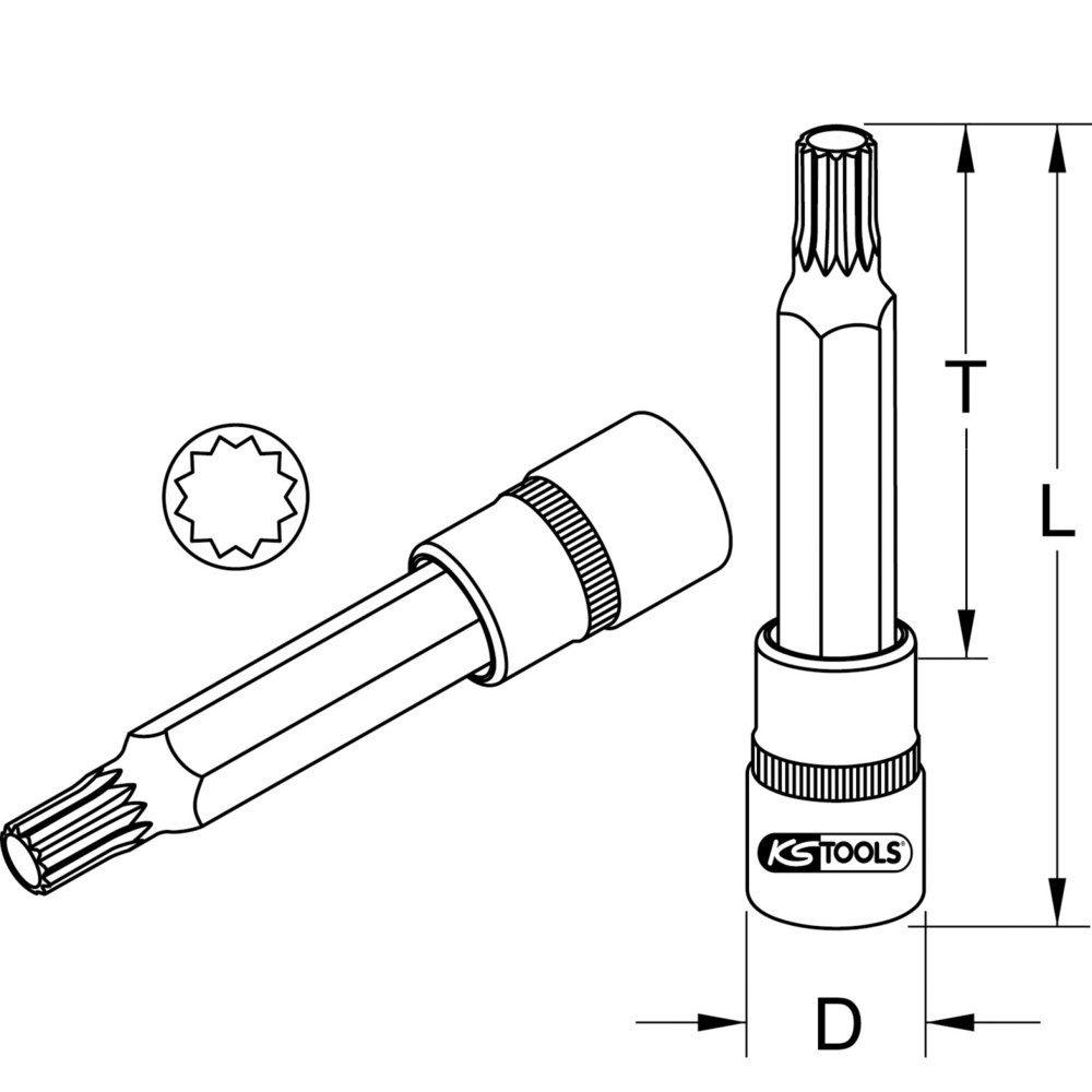 KS TOOLS 1/2" Bit-Stecknuss XZN, M12, 140 mm