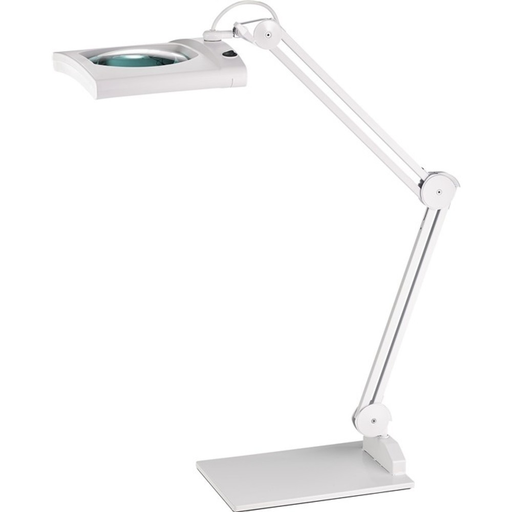LED-Lupenleuchte Glaslinse 190,5mm (7,5 ") Tischklemme weiß Abdeckung,ecki. Kopf