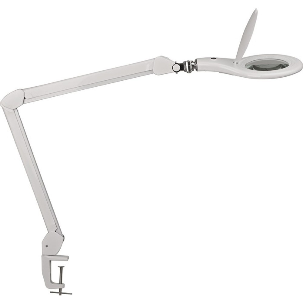 LED-Lupenleuchte, Tischklemme, Glaslinse 127 (5 ″), weiß