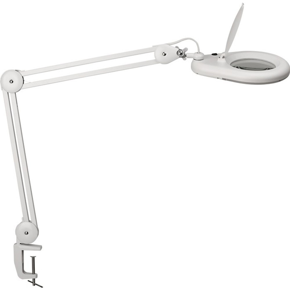 LED-Lupenleuchte, Tischklemme, Glaslinse 127 (5 ″), weiß mit Abdeckung, runder Kopf