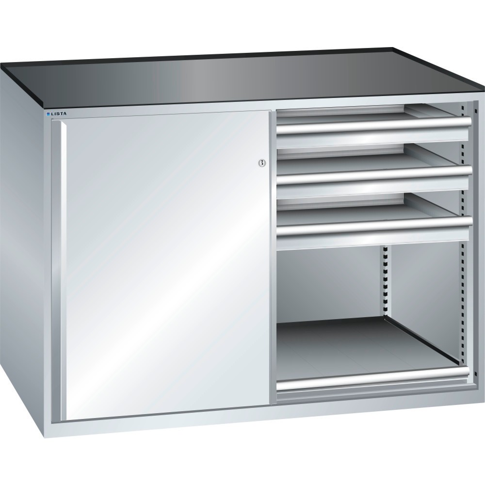 LISTA Beistellschrank 2x36x27E, (BxTxH) 1430x600x1020mm, 2 Auszugböden, 6 Schubladen, TK 200kg, lichtgrau