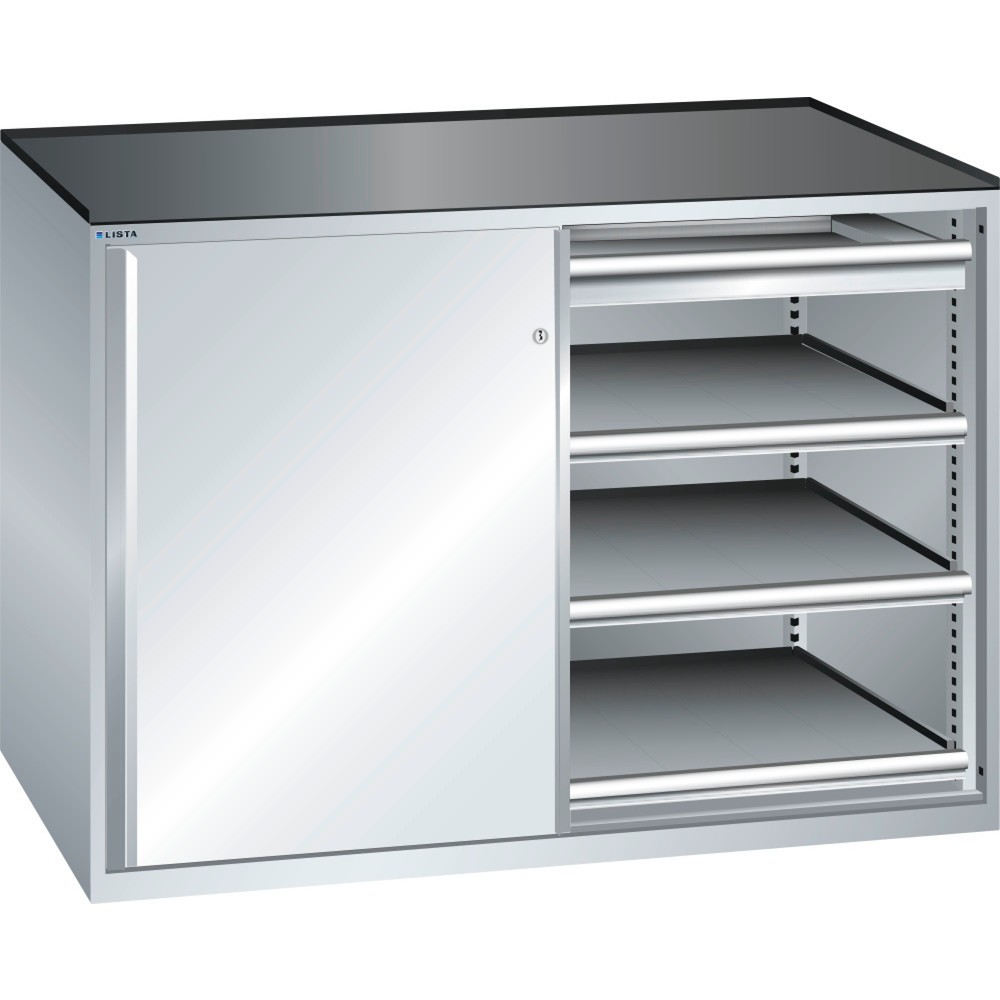 LISTA Beistellschrank 2x36x27E, (BxTxH) 1430x600x1020mm, 6 Auszugböden, 2 Schubladen, TK 200kg, lichtgrau