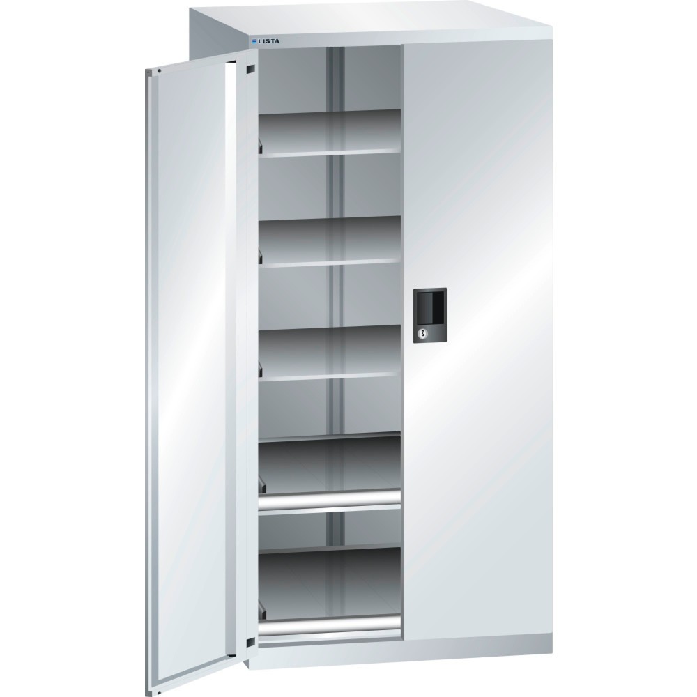 LISTA Beistellschrank 36x36E, (BxTxH) 717x753x1450mm, 2 Auszug-, 3 Verstellböden, lichtgrau, KEY Lock