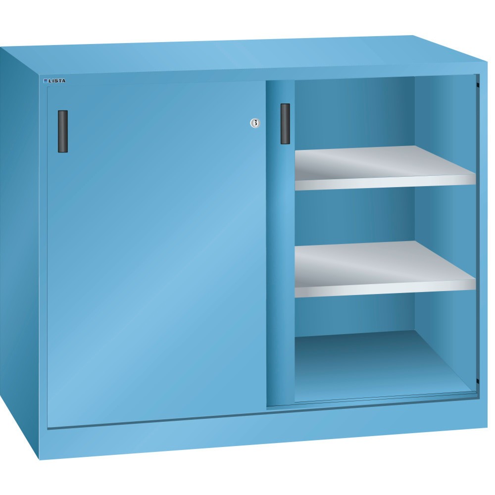 LISTA Beistellschrank mit Schiebetüren, (BxH) 1250x1000mm, 2 Verstellböden, Tiefe 400mm, lichtblau