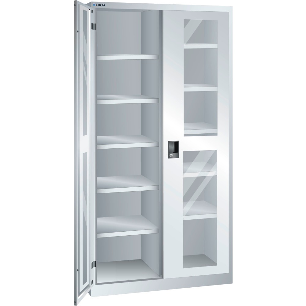 LISTA Flügeltürschrank mit Sichtfenster, (BxTxH) 1000x500x1950mm, 10 Verstellböden, lichtgrau, CODE Lock