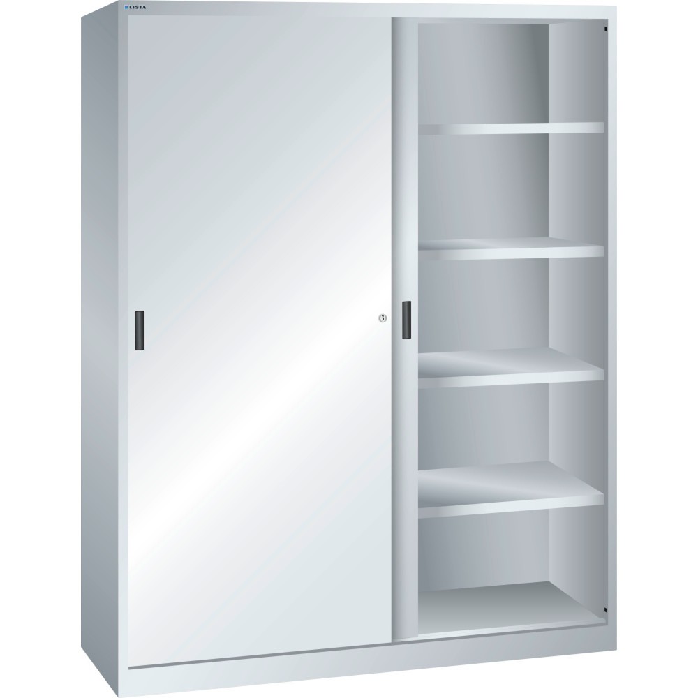 LISTA Schiebetürschrank, (BxH) 1500x1950mm, 8 Verstellböden, Tiefe 500mm, lichtgrau