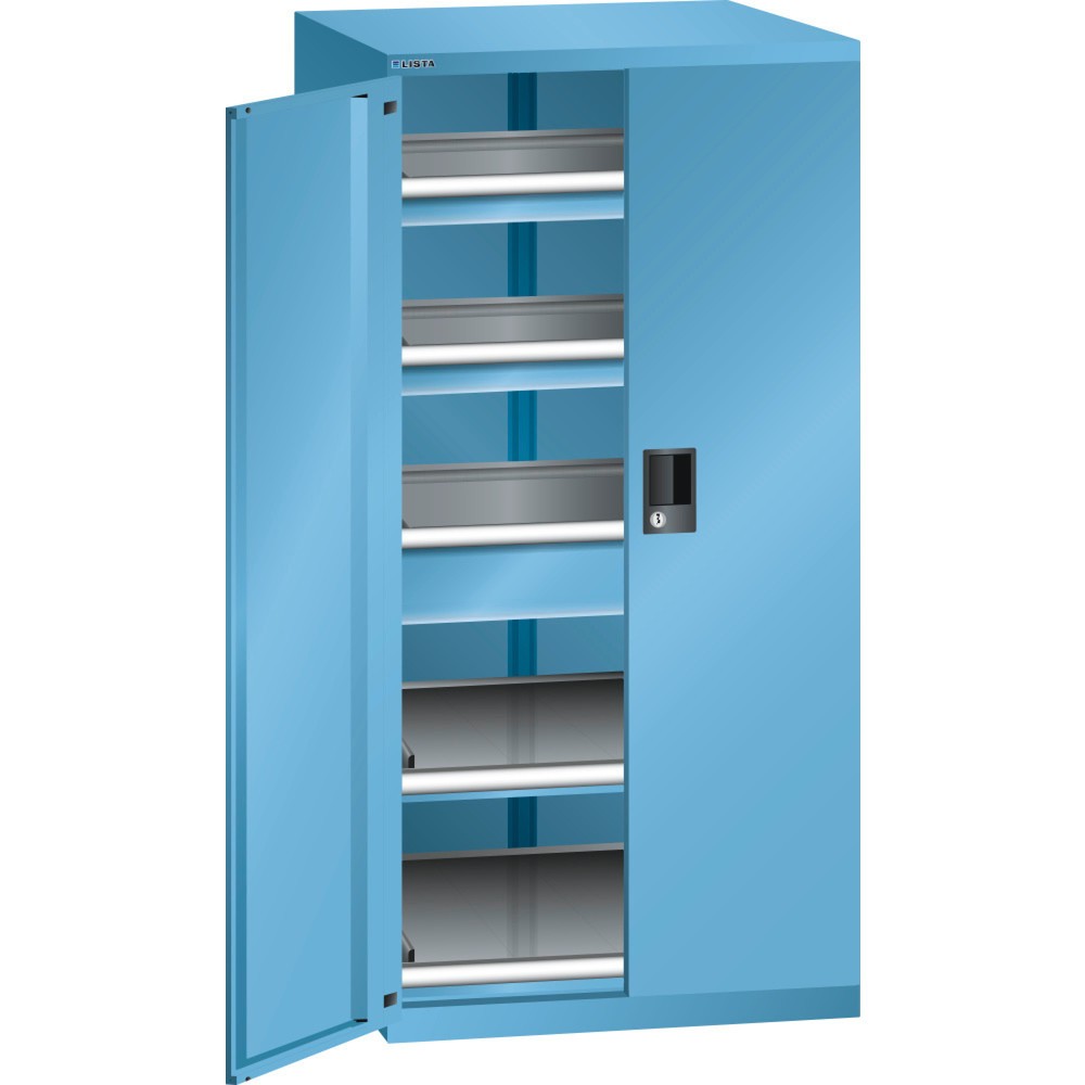 LISTA Schubladenschrank 36x36E, (BxTxH) 717x753x1450mm, 3 Schubladen, 2 x 75 / 1 x 150, lichtblau, KEY Lock