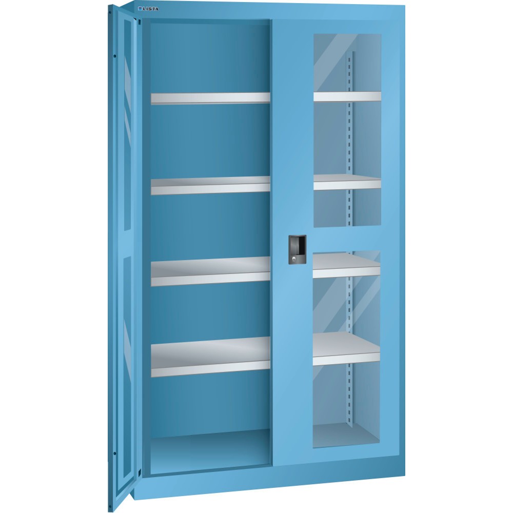 Produktabbildung: LISTA Schwerlastschrank 54x27E, (BxTxH) 1100x641x1950mm, Sichtfenster, lichtblau, CODE Lock