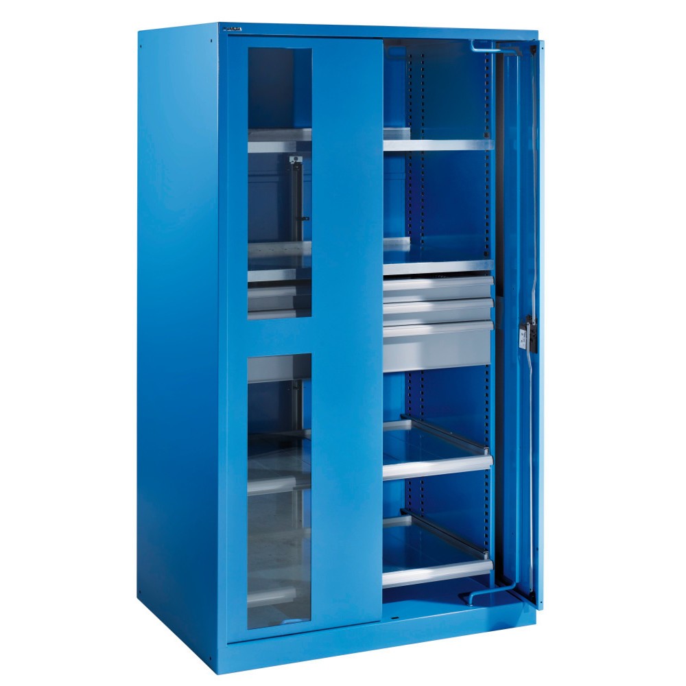 Produktabbildung: LISTA Schwerlastschrank 54x27E, (BxTxH) 1146x690x1950mm, Einschwenktüren, 3 Schubladen, lichtblau, CODE Lock