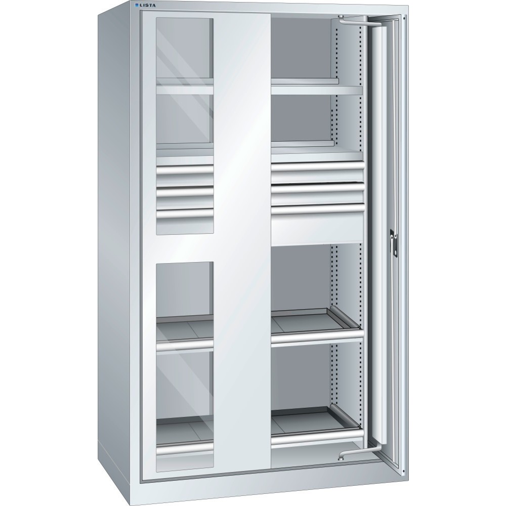 LISTA Schwerlastschrank 54x27E, (BxTxH) 1146x690x1950mm, Einschwenktüren, 3 Schubladen, lichtgrau, KEY Lock