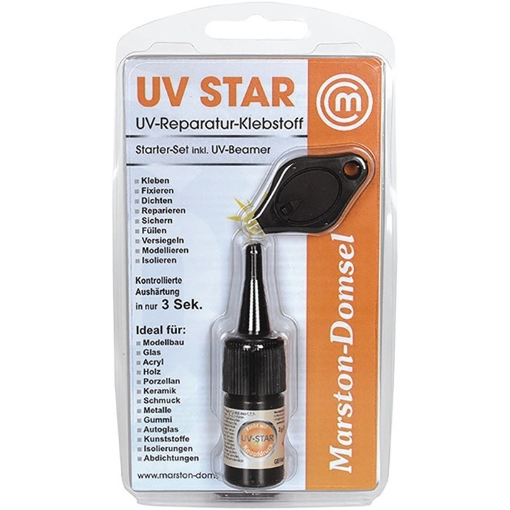 MARSTON UV-Reparatur-Klebstoff MD UV-Star, transparent, 3g Kleber /1 UV-Leuchte, Set