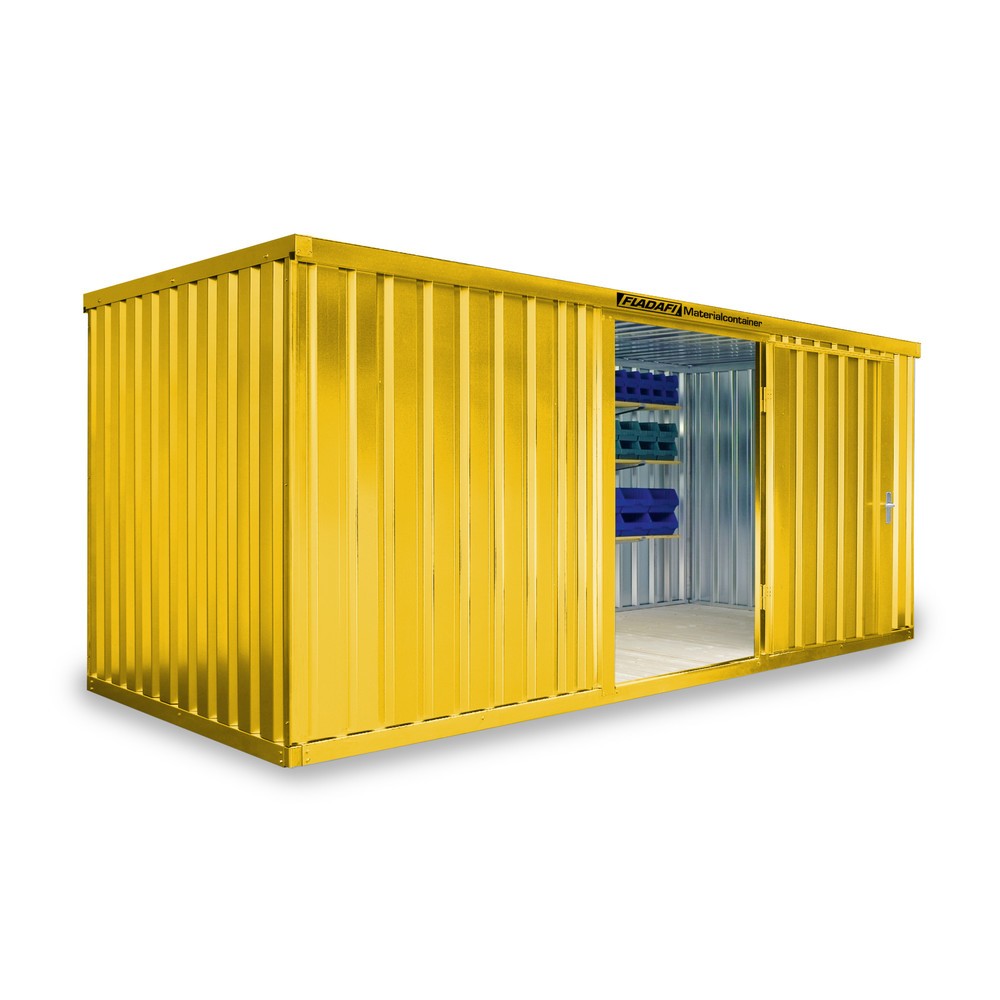 Materialcontainer Einzelmodul, HxBxT 2.150 x 5.080 x 2.170 mm, montiert, Holzfußboden, lackiert, signalgelb