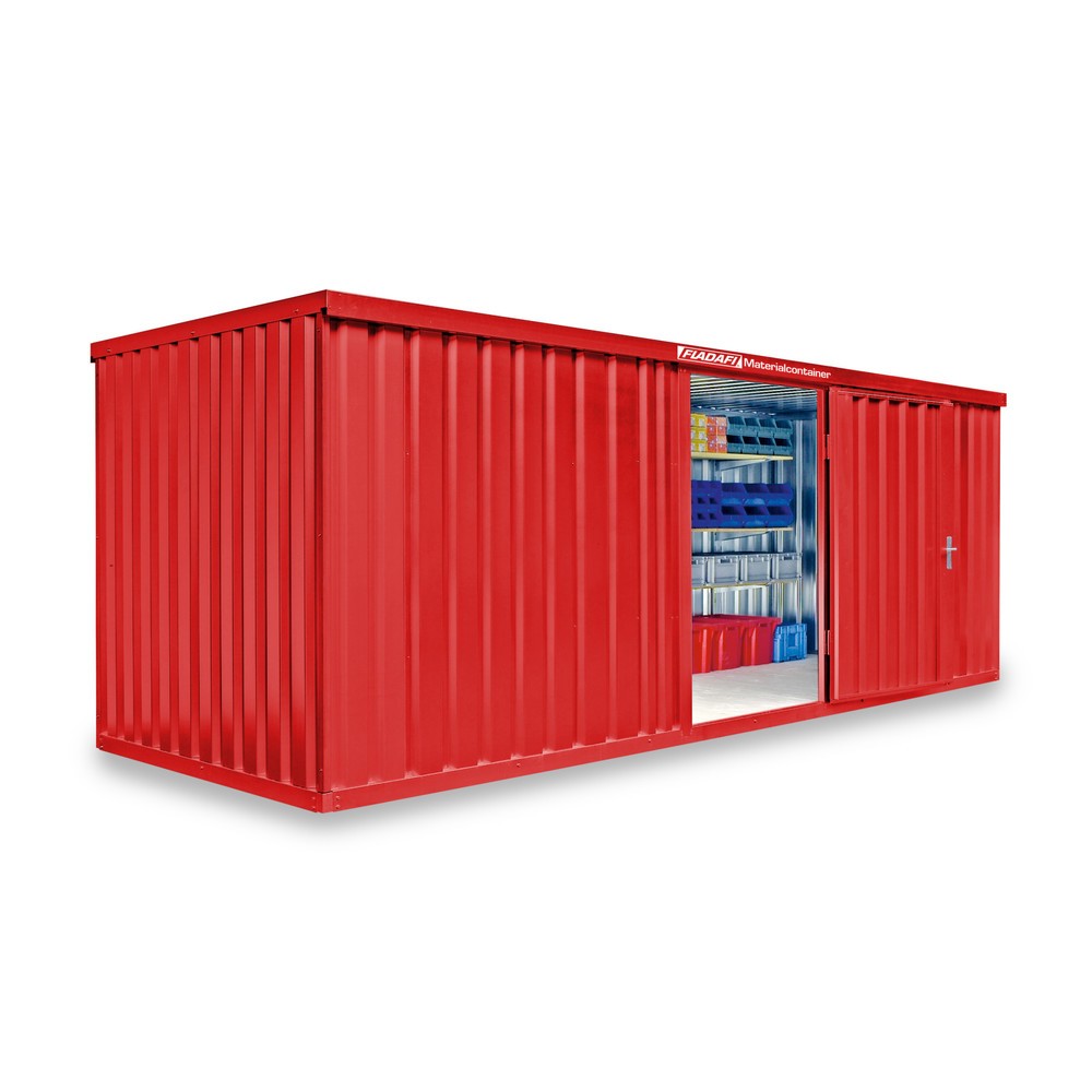 Materialcontainer Einzelmodul, HxBxT 2.150 x 6.080 x 2.170 mm, montiert, Holzfußboden, lackiert, feuerrot