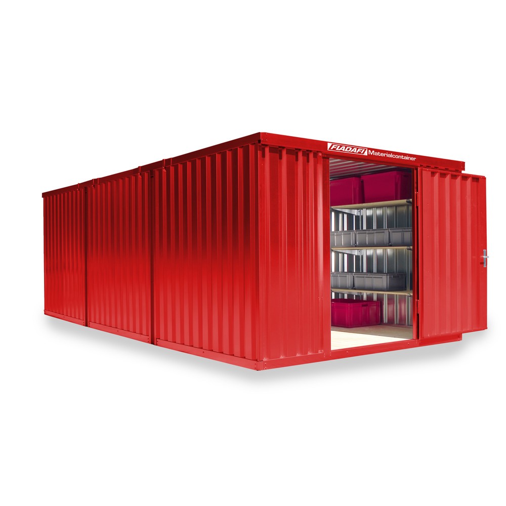 Materialcontainer Kombination, 3 Module, HxBxT 2.150 x 3.050 x 6.520 mm, vormontiert, Holzfußboden, lackiert, feuerrot