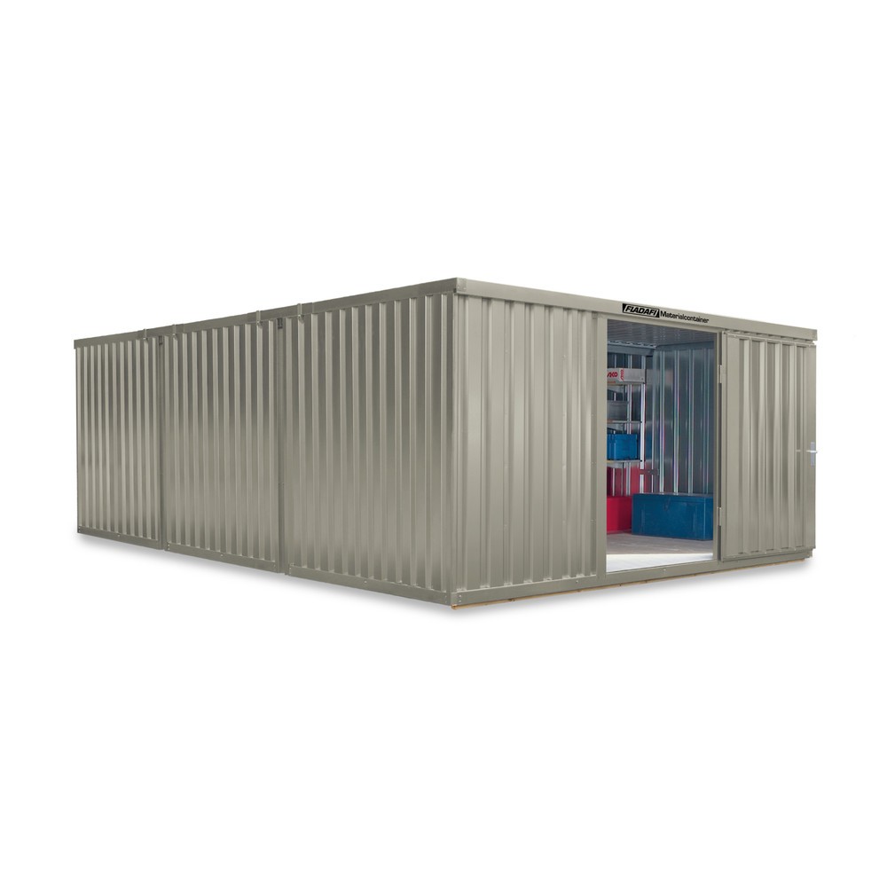 Materialcontainer Kombination, 3 Module, HxBxT 2.150 x 4.050 x 6.520 mm, vormontiert, Holzfußboden, lackiert, grauweiß