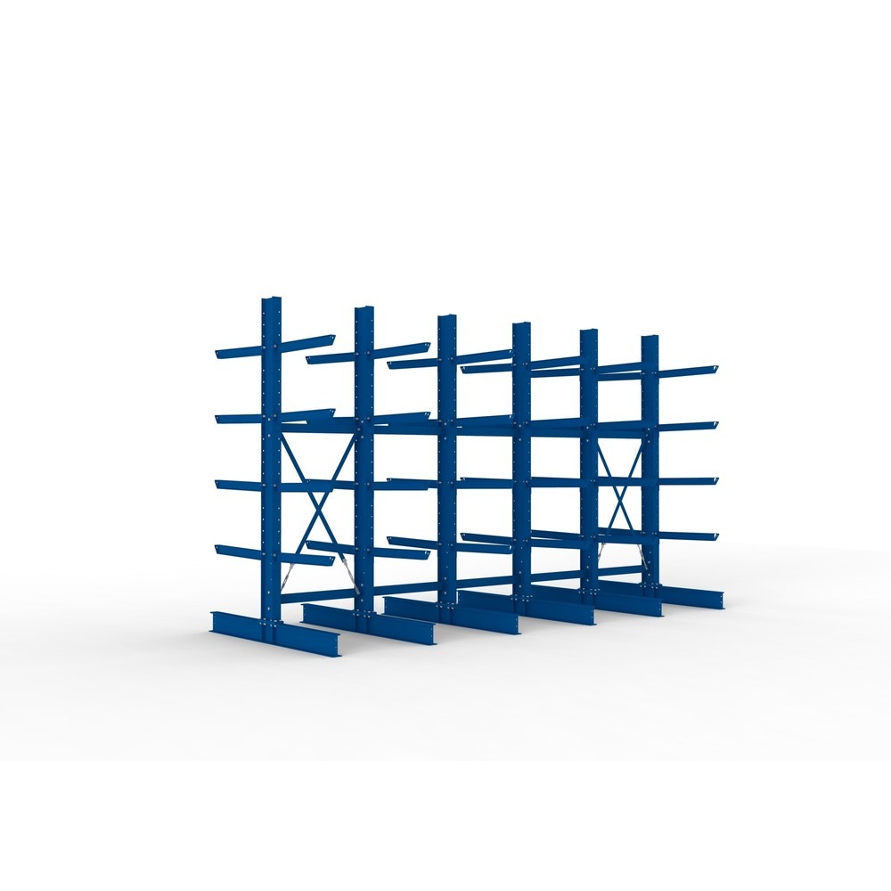 META Komplettpaket Schwerlast-Kragarmregal, doppelseitig, Tragkraft pro Arm 630 kg, HxBxT 3.000 x 5.090 x 2.000 mm, 6 Ständer