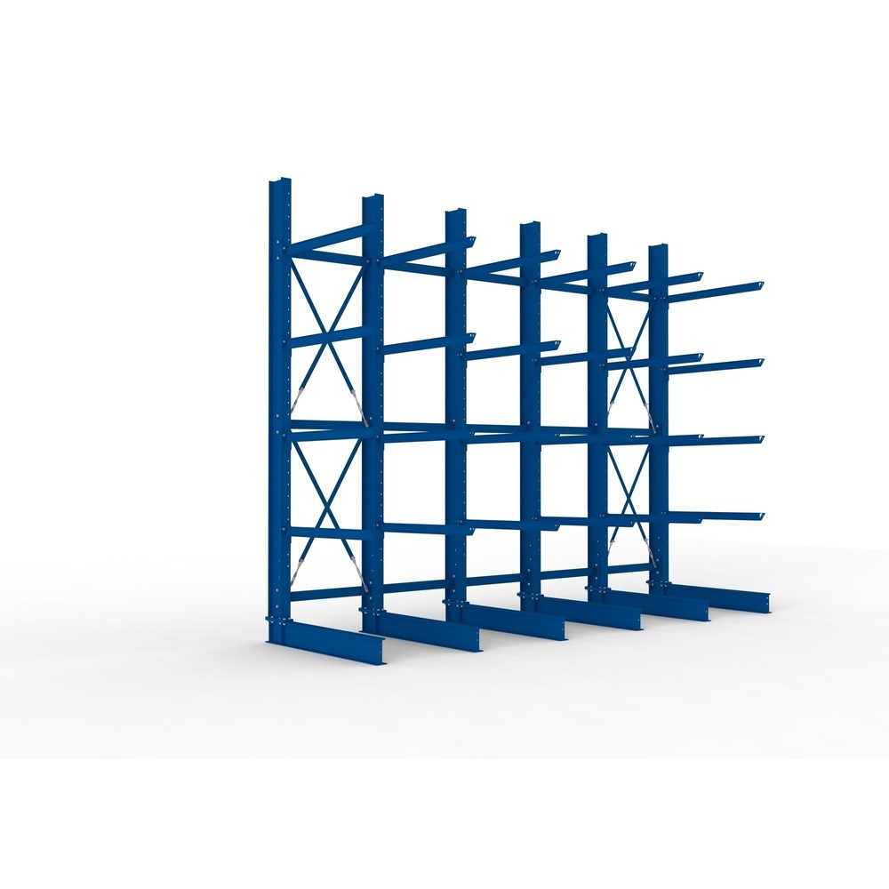 META Komplettpaket Schwerlast-Kragarmregal, einseitig, Tragkraft pro Arm 400 kg, HxBxT 4.000 x 5.100 x 1.605 mm, 6 Ständer