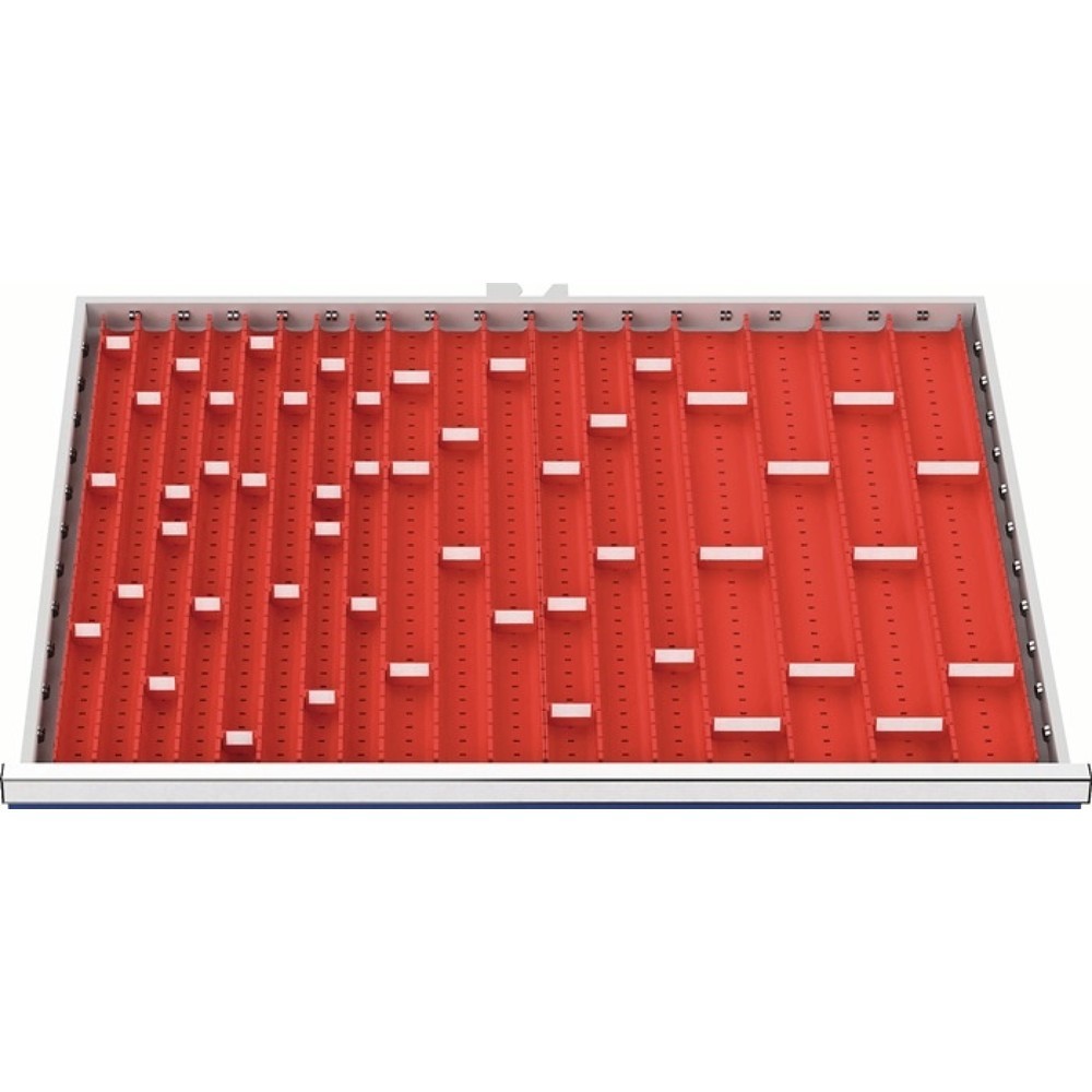 Muldeneinsatzset, für Schrankbreite 900 mm, Fronthöhe 50 - 75 mm, 24 Einsätze mit 47 Trennwänden