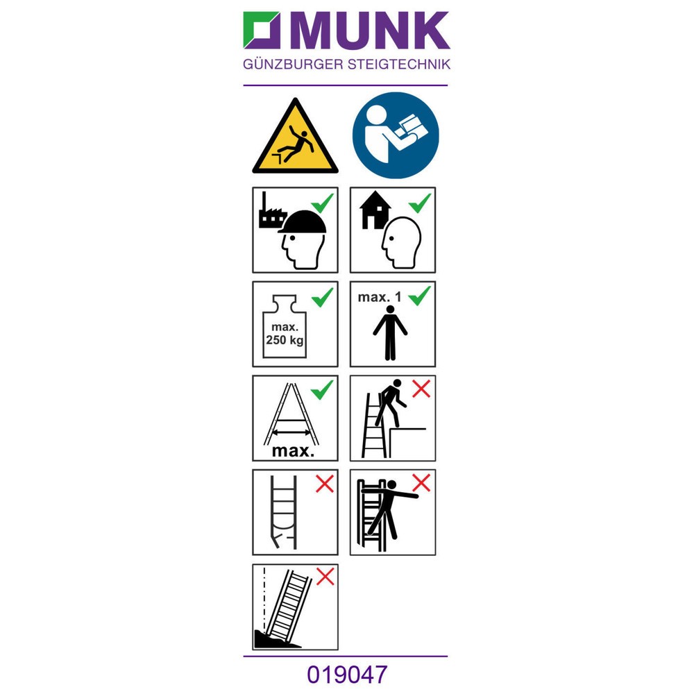 Munk Hinweis-Aufkleber für Stehleitern 250 kg einseitig begehbar Aufkleber 19047